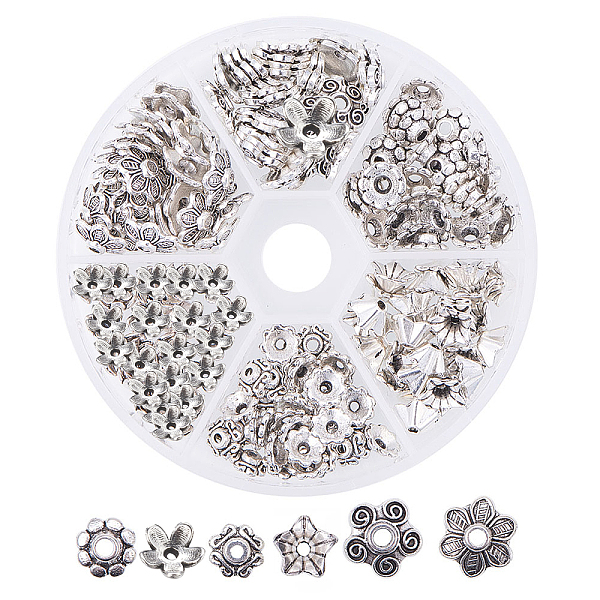 

PandaHall Tibetan Style Spacer Beads End Caps Antique Silver Jewelry Findings Beads Caps Mix Style, 180pcs/box Alloy
