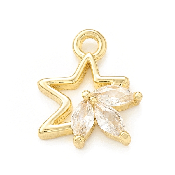 

PandaHall Clear Glass Pendnants, with Brass Findings, Star Charms, Real 18K Gold Plated, 11x9x2mm, Hole: 1.4mm Brass+Glass Star Clear