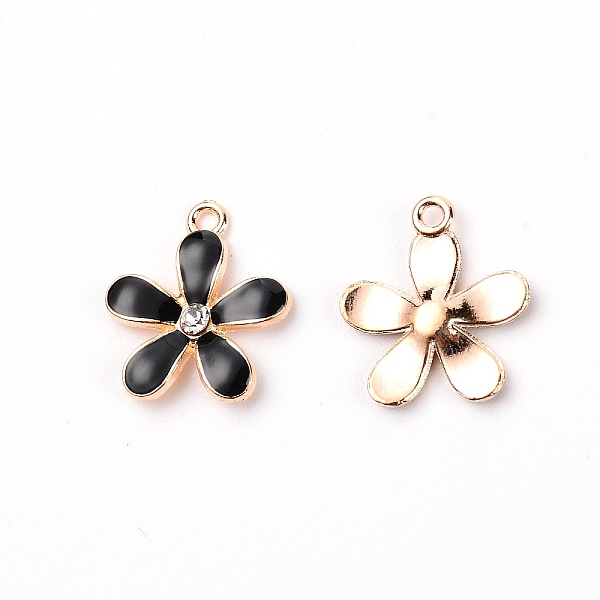 

PandaHall Zinc Alloy Enamel Flower Pendant, with Crystal Rhinestone, Light Gold, Black, 20.5x18x2.5mm, Hole: 2mm Alloy Rhinestone+Enamel...