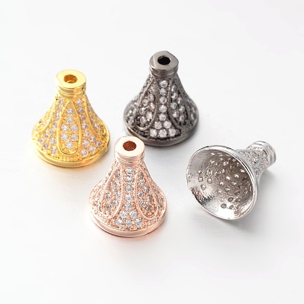 

PandaHall Brass Micro Pave Cubic Zirconia Bead Cones, Mixed Color, 10x10mm, Hole: 1mm & 4mm Brass+Cubic Zirconia