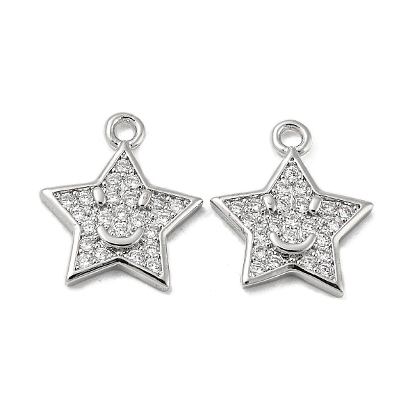

PandaHall Brass Micro Pave Clear Cubic Zirconia Charms, Star with Smile Face, Real Platinum Plated, 13x11x1.5mm, Hole: 1.2mm Brass+Cubic...