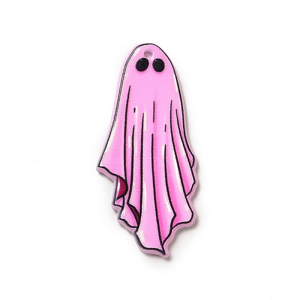 

PandaHall Halloween Printed Acrylic Pendants, Ghost Pattern, 45.5x21x2.4mm, Hole: 1.8mm Acrylic Ghost Pink