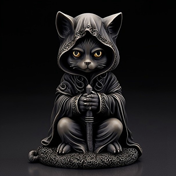PandaHall Halloween Resin Cat Mage Figurines, for Home Desktop Decoration, Black, 80x95x150mm Resin Cat Shape Black
