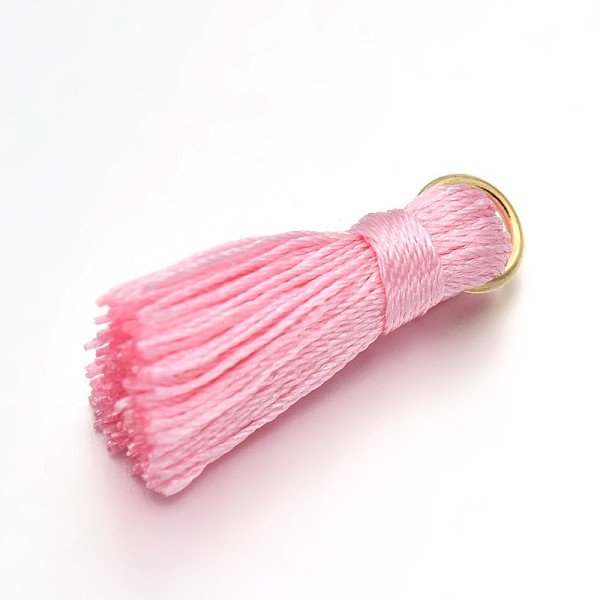 

PandaHall Nylon Tassel Pendant Decorations, with Golden Tone Iron Findings, Pink, 27~30x15mm, Jump Ring: 4mm, Hole: 4x2mm, 10pcs/bag Nylon...