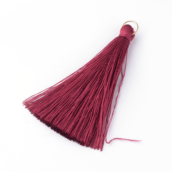 

PandaHall Nylon Thread Tassel Big Pendants Decoration, with Brass Findings, Golden, Dark Red, 63~66x7mm, Hole: 7mm Nylon Red