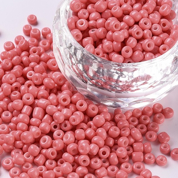 

PandaHall Baking Paint Glass Seed Beads, Light Coral, 8/0, 3mm, Hole: 1mm, about 1111pcs/50g, 50g/bag, 18bags/2pounds Glass