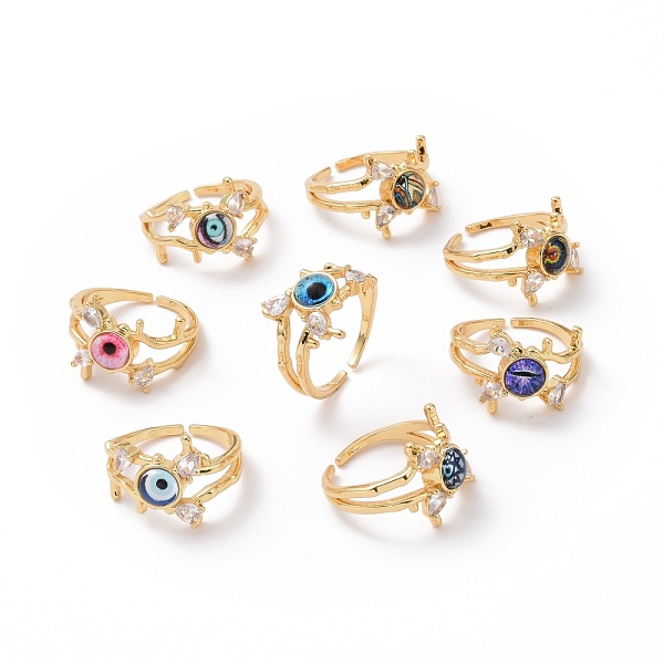 

PandaHall Resin Eye Open Cuff Ring with Clear Cubic Zirconia, Real 18K Gold Plated Brass Jewelry for Women, Cadmium Free & Lead Free, Mixed..., Multicolor