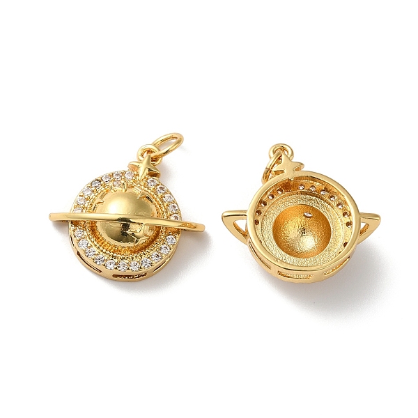 

PandaHall Rack Plating Brass Cubic Zirconia Pendants, with Jump Ring, Lead Free & Cadmium Free, Long-Lasting Real 18K Gold Plated, Planet..., Clear