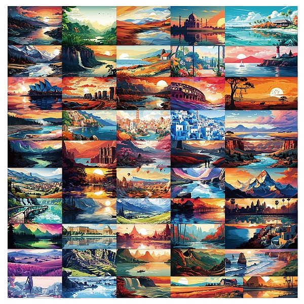 

PandaHall 50Pcs Landscape PVC Waterproof Sticker Labels, Self-adhesion, for Suitcase, Skateboard, Refrigerator, Helmet, Mobile Phone Shell..., Multicolor