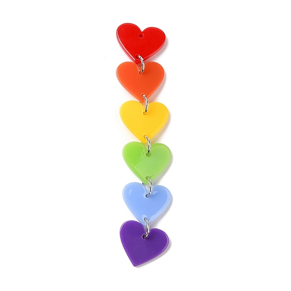 

PandaHall Acrylic Big Pendants, with Iron Jump Ring, Heart, Colorful, 90.5mm, Hole: 1.2mm Iron+Acrylic Heart
