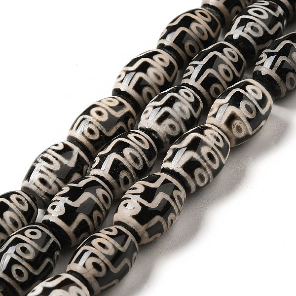 

PandaHall Tibetan Style dZi Beads Strands, Natural & Dyed Agate Beads, Rice, Black, 9-Eye, 13~14x9.5~10mm, Hole: 1.4mm, about 25pcs/strand...