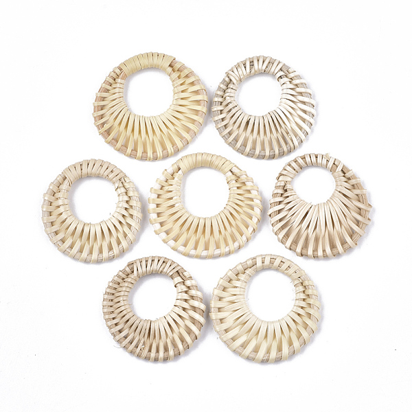 

PandaHall Handmade Reed Cane/Rattan Woven Pendants, For Making Straw Earrings and Necklaces, Flat Round, Antique White, 42~48x4~5mm, Inner..., Orange