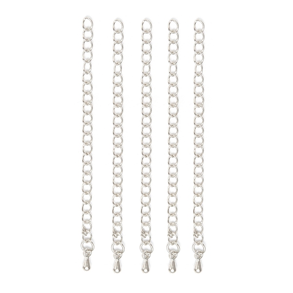

PandaHall Brass Chain Extenders, with Teardrop Charms, Platinum, 65~70x3x1.5mm, Hole: 3x2mm Brass