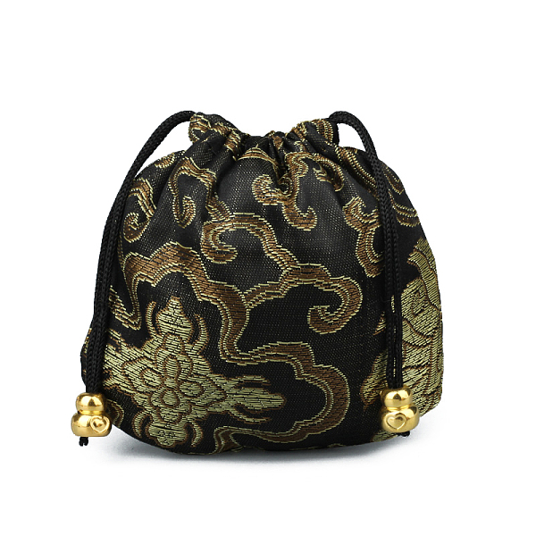 

PandaHall Chinese Style Silk Brocade Jewelry Packing Pouches, Drawstring Gift Bags, Auspicious Cloud Pattern, Black, 11x11cm Silk Black