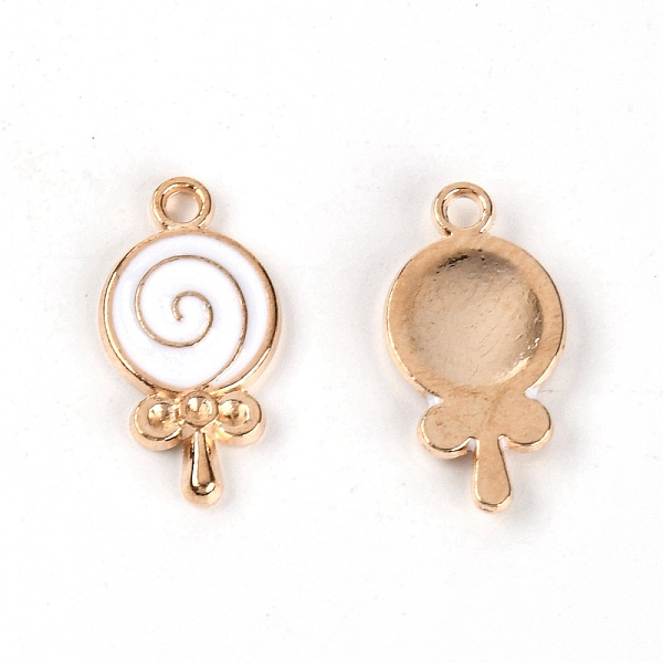 

PandaHall Alloy Enamel Pendants, Lollipop, Light Gold, White, 18x9.5x2mm, Hole: 1.5mm Alloy+Enamel Candy White