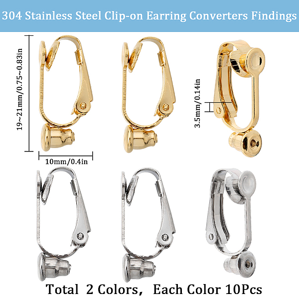 サニークルー 20 個 2 スタイル 304 ステンレススチールクリップオンイヤリングコンバーターパーツ