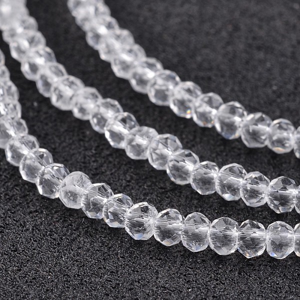 

PandaHall Electroplate Glass Beads Strands, Faceted Rondelle, Clear, 3x2mm, Hole: 1mm, about 202pcs/strand, 17 inch Glass Rondelle Clear