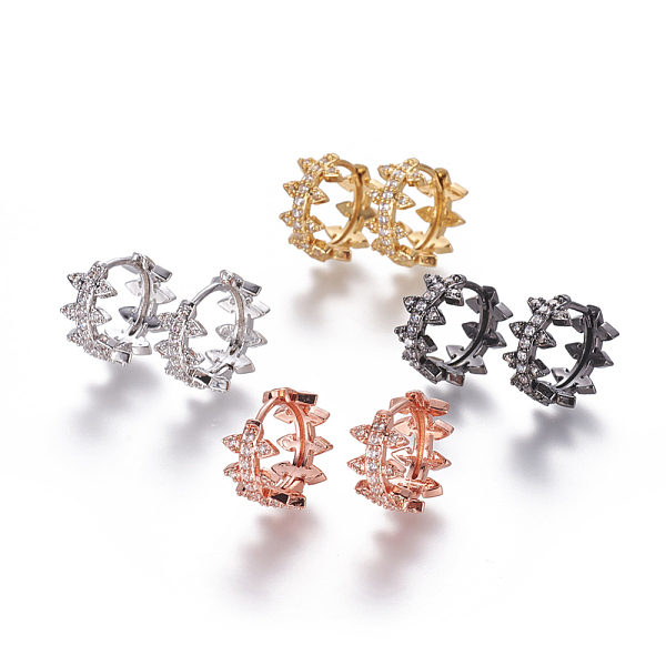 

PandaHall Brass Micro Pave Cubic Zirconia Huggie Hoop Earrings, Leaf Wreath Shape, Clear, Mixed Color, 14.5~15x7.5mm, Pin: 0.9x1.2mm Cubic...