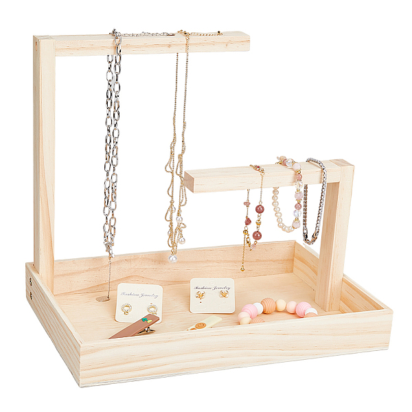 

PandaHall SUPERFINDINGS Wood Jewelry Organizer Holder Rectangle Jewelry Display Stands Burlywood Necklace Hanging Organizer Stand with Tray..., Orange