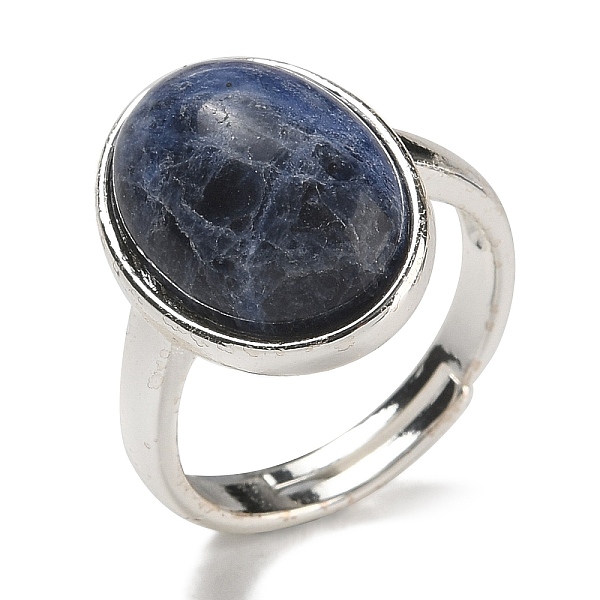 Natural Sodalite Oval Adjustable Rings