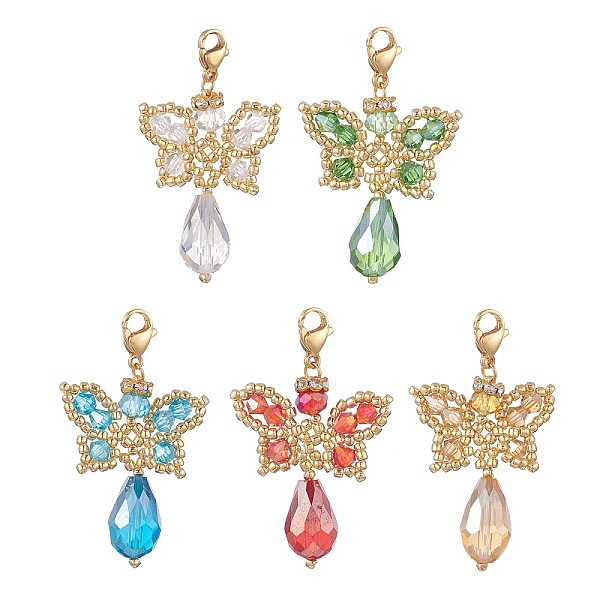 

PandaHall Butterfly Angel Glass Pendant Decoration, with 304 Stainless Steel Lobster Claw Clasps and Nylon Wire, Mixed Color, 45mm Glass..., Multicolor