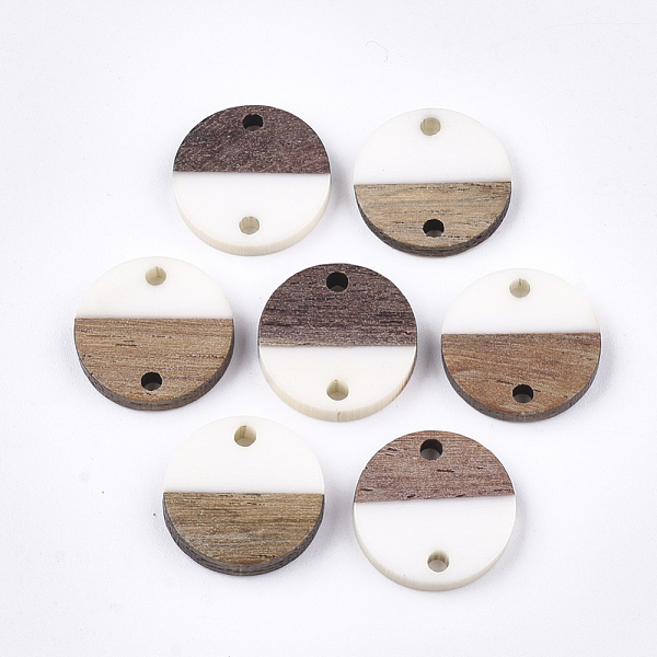 

PandaHall Resin & Walnut Wood Links connectors, Flat Round, White, 15~15.5x3~4mm, Hole: 1.8mm Resin+Wood Flat Round White