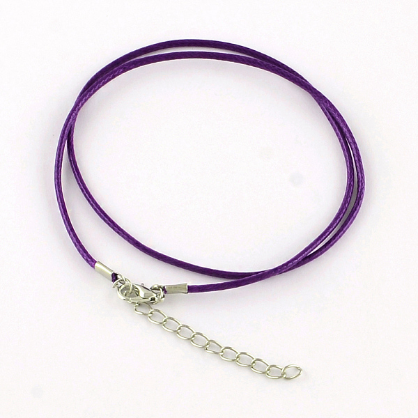 

PandaHall Waxed Cotton Cord Necklace Making, with Alloy Lobster Claw Clasps and Iron End Chains, Platinum, Dark Violet, 17.3 inch Waxed..., Purple