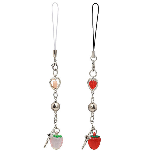 

PandaHall Globleland 2Pcs 2 Colors Strawberry Handmade Lampwork Mobile Straps, Alloy Star Mobile Accessories Bag Decoration, Mixed Color..., Multicolor