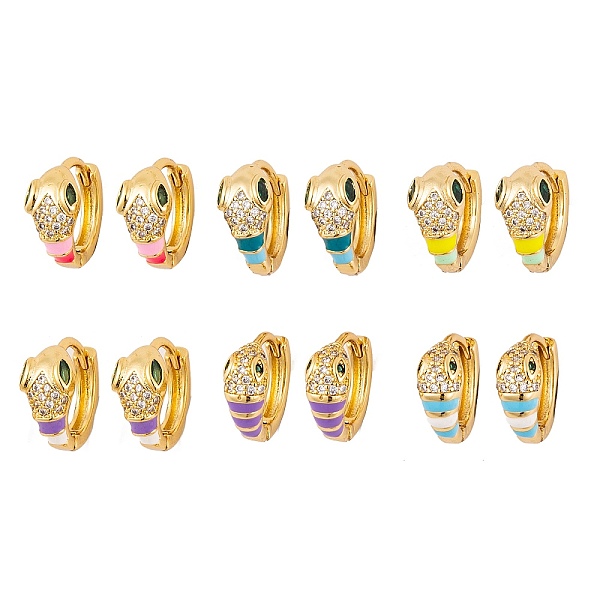 

PandaHall Brass Micro Pave Cubic Zirconia Earrings, Snake Enamel Hoop Earrings for Women, Real 18K Gold Plated, Mixed Color, 15x7mm Cubic..., Multicolor