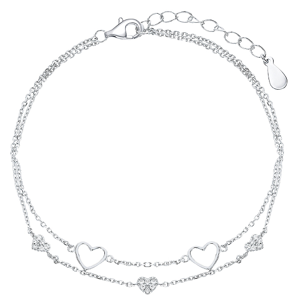

PandaHall Rhodium Plated 925 Sterling Silver Micro Pave Clear Cubic Zirconia Multi-Strand Heart Link Bracelets, Cable Chain Bracelets for...