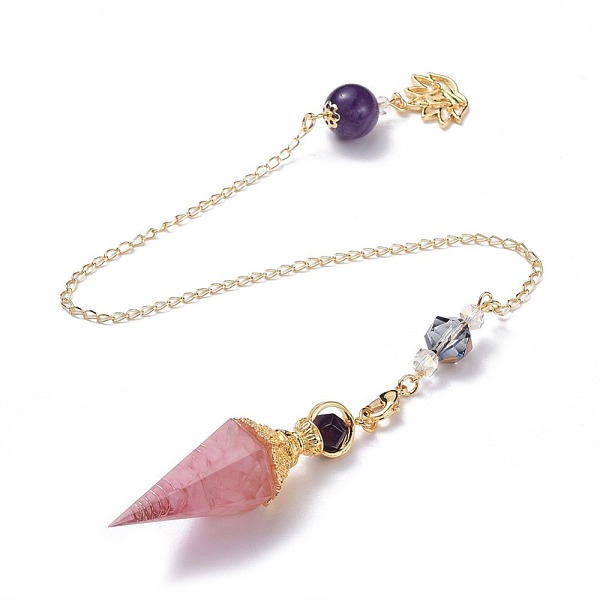 

PandaHall Resin Hexagonal Pointed Dowsing Pendulums(Brass Finding and Gemstone Inside), with Brass Chain, Chakra, Faceted, Cone, Golden...