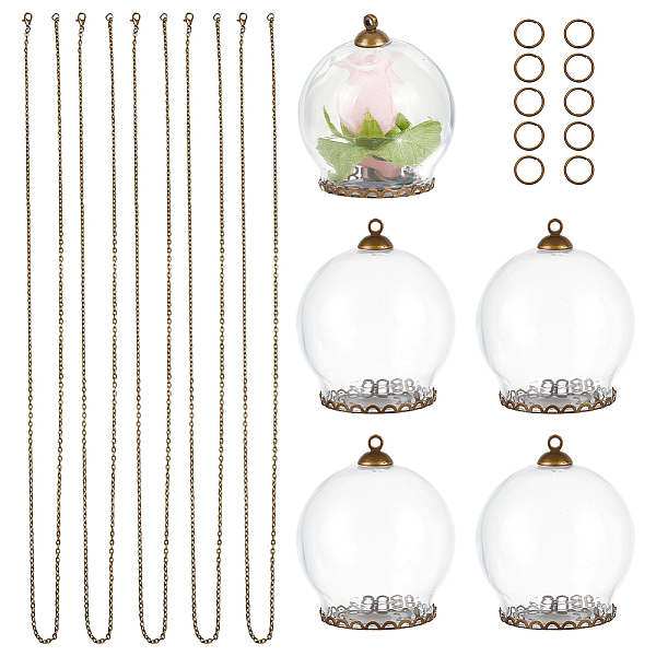 

PandaHall DIY Wish Bottle Pendant Necklace Making Kit, Including Iron Cable Chain Necklace, Brass Cabochon Settings, Glass Covers, Antique...