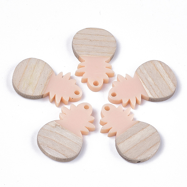 

PandaHall Resin & Wood Pendants, Pineapple, Pink, 28x17.5x3mm, Hole: 1.8mm Resin+Wood Fruit Pink