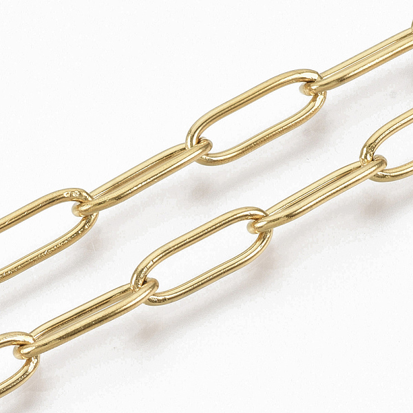 

PandaHall Vacuum Plating 304 Stainless Steel Paperclip Chains, Drawn Elongated Cable Chains, Soldered, Golden, 12x4x1mm, about 39.37 inch...