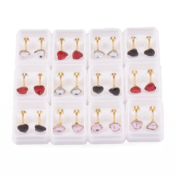 

PandaHall 304 Stainless Steel Earlobe Plugs, Screw Back Earrings, with Glass, Heart, Golden, Mixed Color, 12.5mm, Pin: 1mm 304 Stainless..., Multicolor