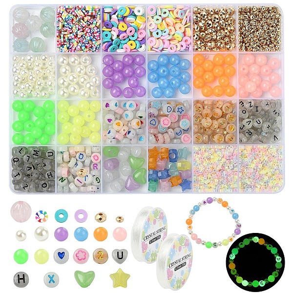 DIY 光るアクリルとプラスチックビーズのストレッチブレスレット作成キット