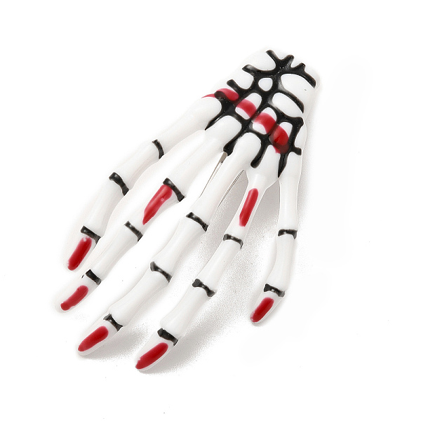 

PandaHall Halloween Theme Plastic Alligator Hair Clips for Woman Girl, with Iron Finding, Skeleton Hand Shape, Red, 73x42x15mm Plastic Red