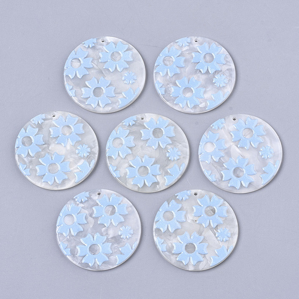 

PandaHall Cellulose Acetate(Resin) Pendants, 3D Printed, Flat Round, Flower Pattern, Light Sky Blue, 39x2.5mm, Hole: 1.6mm Cellulose Acetate...