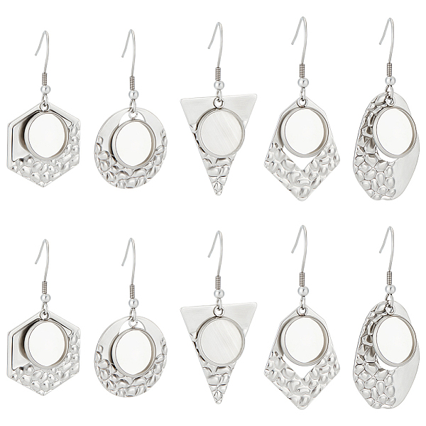 

PandaHall Beebeecraft 20Pcs 5 Style Hexagon & Teardrop & Flat Round & Polygon 304 Stainless Steel Dangle Earring Settings, with Round...