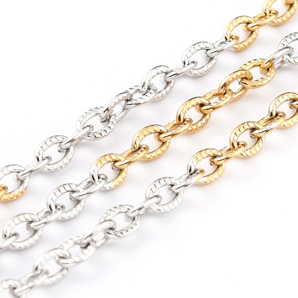 

PandaHall Two Tone 304 Stainless Steel Cable Chains, with Spool, Textured, Unwelded, Golden & Stainless Steel Color, 4.5x3x0.7mm, 32.8 Feet...