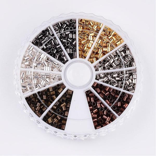 

PandaHall 1 Box 6 Colors Antique Bronze & Red Copper & Golden & Silver & Platinum & Black Brass Tube Crimp Beads, Mixed Color, 2x2mm, Hole...