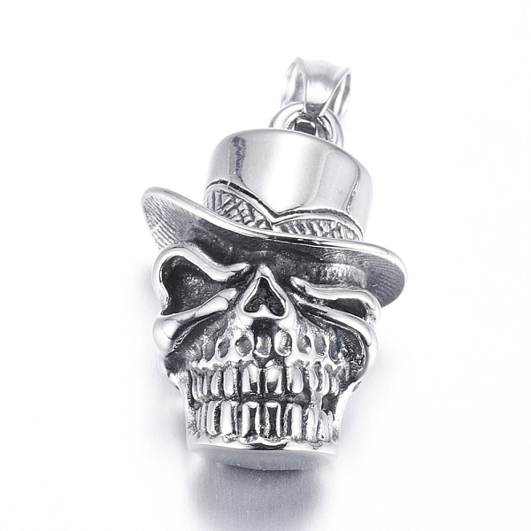 

PandaHall 304 Stainless Steel Pendants, Skull, Antique Silver, 35x23x14mm, Hole: 5x8mm 304 Stainless Steel Skull