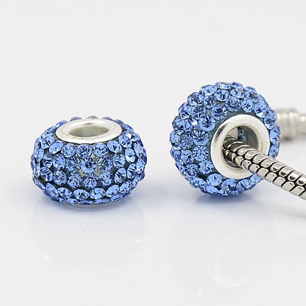 

PandaHall Grade A Rhinestone European Beads, Large Hole Beads, Resin, with Silver Color Plated Brass Core, Rondelle, Sapphire, 12x8mm, Hole..., Blue