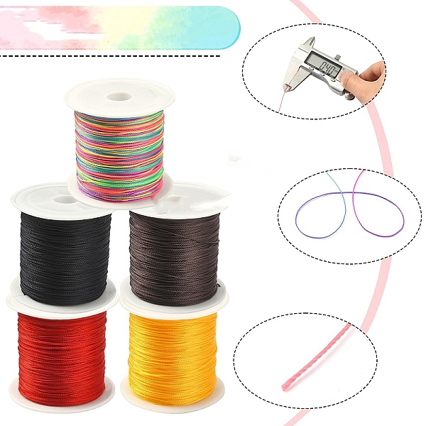 

PandaHall 5 Rolls 5 Colors 6-Ply Round Nylon Thread, with Spool, Mixed Color, 0.4mm, about 54.7 Yards(50m)/Roll, 1 roll/color Nylon..., Multicolor