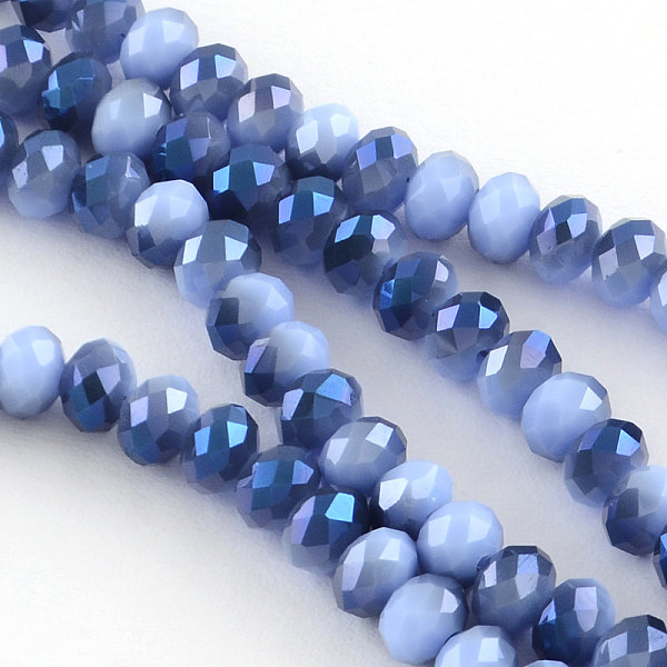 

PandaHall Electroplate Glass Faceted Rondelle Bead Strands, Half Blue Plated, Lavender, 4x3mm, Hole: 1mm, about 150pcs/strand, 18.9 inch..., Purple
