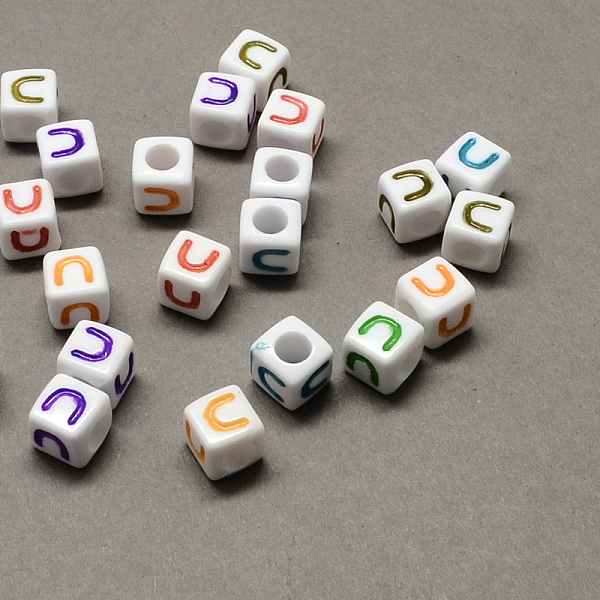 

PandaHall Large Hole Colorful Acrylic Letter European Beads, Horizontal Hole, Cube with Letter.U, 7x7x7mm, Hole: 4mm, about 1144pcs/500g..., Multicolor