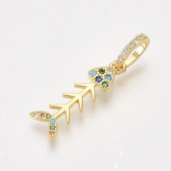

PandaHall Brass Micro Pave Cubic Zirconia Pendants, Fish Bone, Colorful, Golden, 23x8x2mm, Hole: 6x4mm Brass+Cubic Zirconia Fish