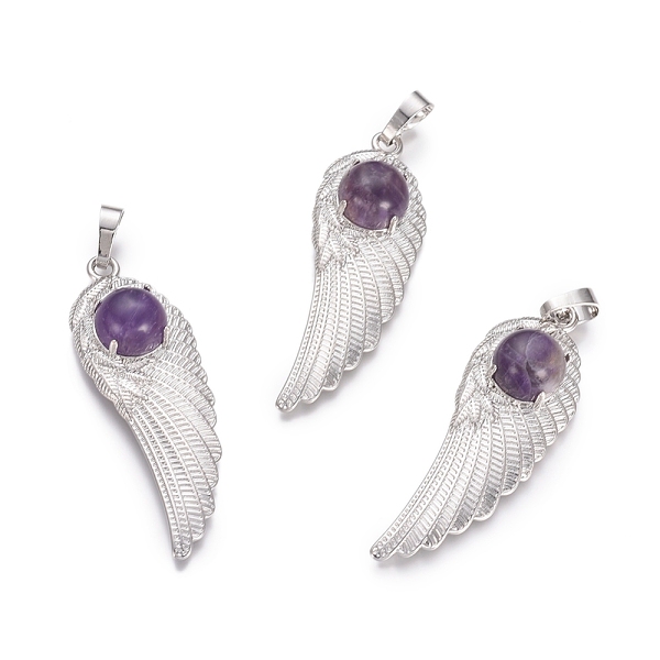 

PandaHall Natural Amethyst Pendants, with Platinum Tone Brass Findings, Wing, 47x16x7.5mm, Hole: 7x5mm Amethyst Wing
