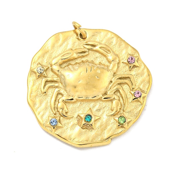 

PandaHall Real 18K Gold Plated Vacuum Plating 304 Stainless Steel Pendants, with Rhinestone and Jump Ring, Flat Round with Constellations..., Multicolor