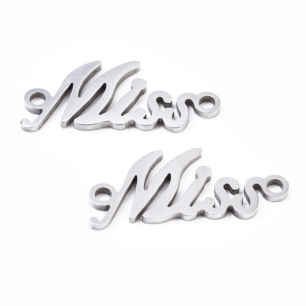 

PandaHall 201 Stainless Steel Link Connectors, Laser Cut, Word Miss, Stainless Steel Color, 8.5x20x1mm, Hole: 1.5mm 201 Stainless Steel Word